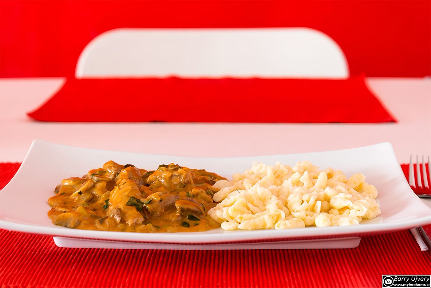 Boeuf Stroganoff vom Schweinslungenbraten